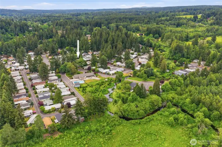 Friendly Village. The white arrow shows where this manufactured home is located.