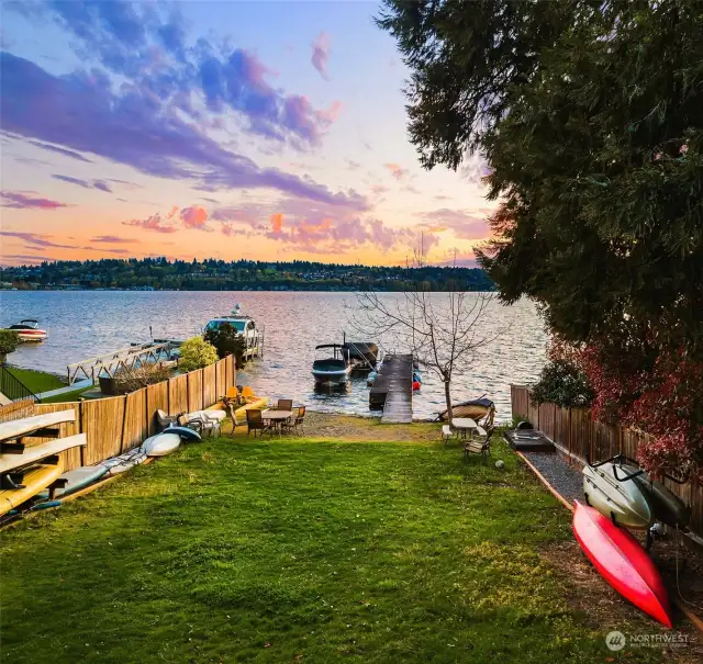 Gated community private beach (accessible by key). Store your kayak or SUP here and use the beach as a lake launch. There is a dock, but no moorage available. But a great spot to watch fireworks or go for a paddle board.