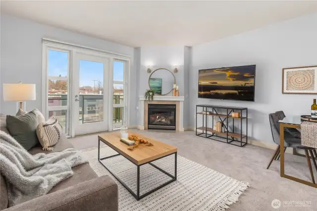 Gas Fire Place, Balcony off the living room.