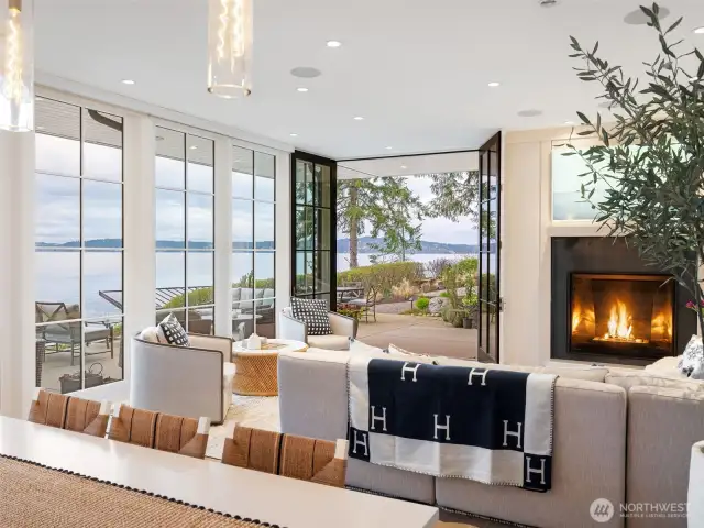 The custom Town and Country fireplace centers the room.