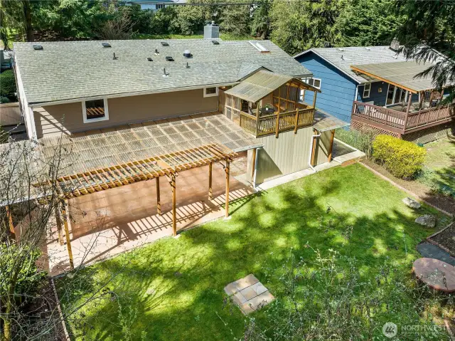 Aerial view of the backyard.