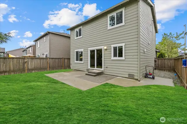 Large fully fenced back yard and patio