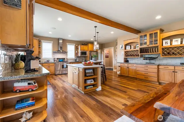 Another view of the kitchen with the custom built-in hutch to right of frame.