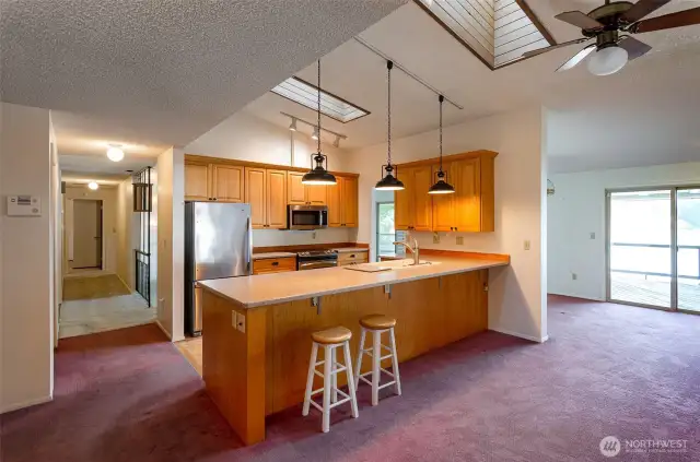 The space is bright and appliances are GE , all updated by the sellers over the years.