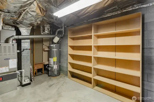 Utility room located in the daylight basement feat. the water heater and the furnace for the property.