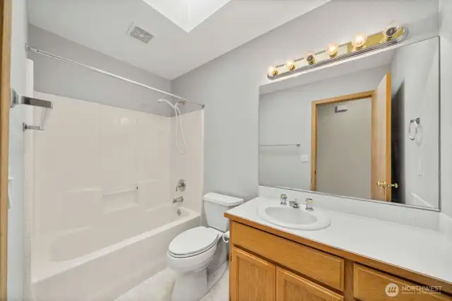 Nice size full bath across the hall from the additional 2 bedrooms is very convenient.