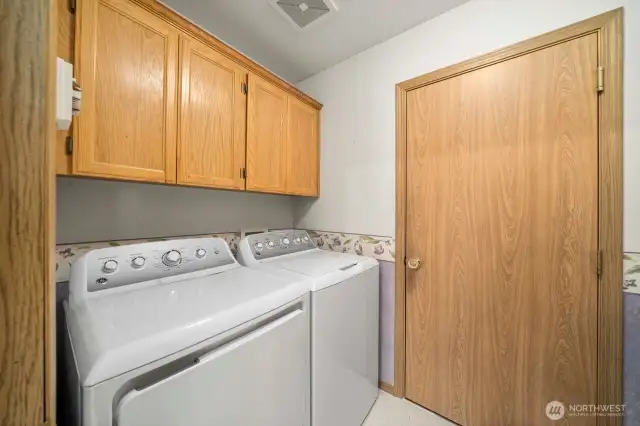 Laundry room is located off the garage. Located close to the kitchen this would be very easy to carry in your groceries without being out in the weather.