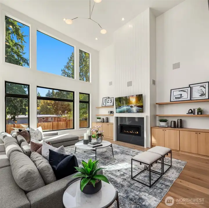 2 story great room that overlooks the private backyard