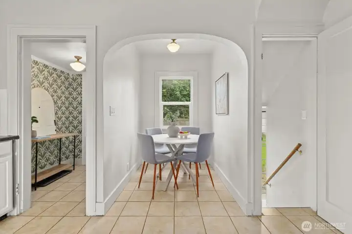 Spacious kitchen with classic breakfast nook.