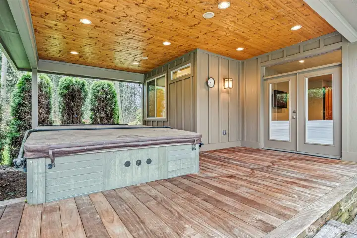 Large Covered Deck & Swim Spa with Direct Access to the Primary Suite Through the French Doors!