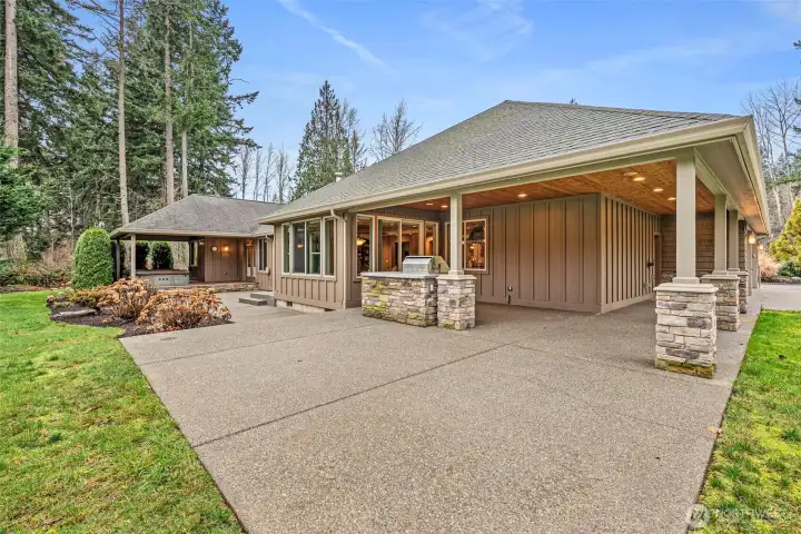 Another View of this HUGE Entertainment Patio! Built in BBQ, Outdoor Speakers, Landscaped 2 Acres!