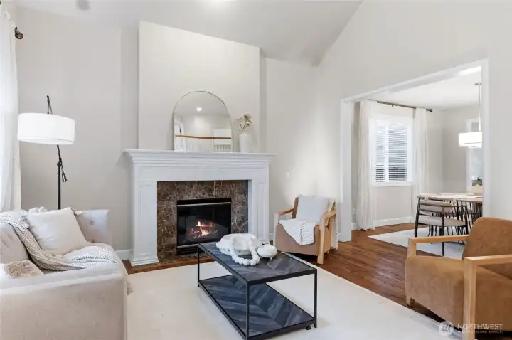Formal living room with gas fireplace