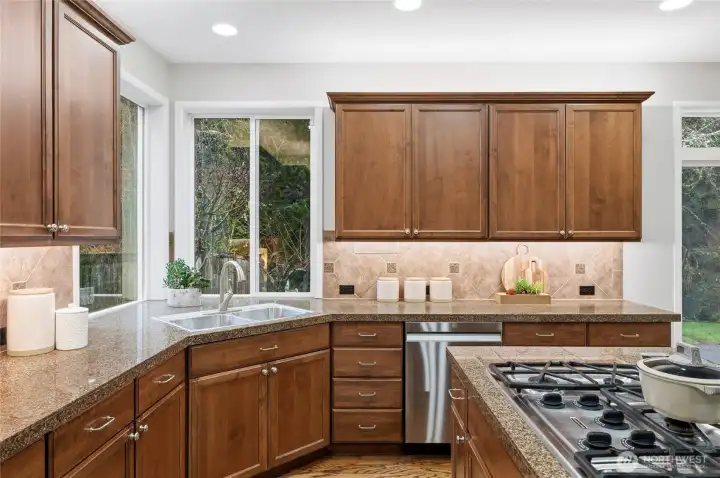 Granite counters, big bright windows over the sink to take-in the lush green views...