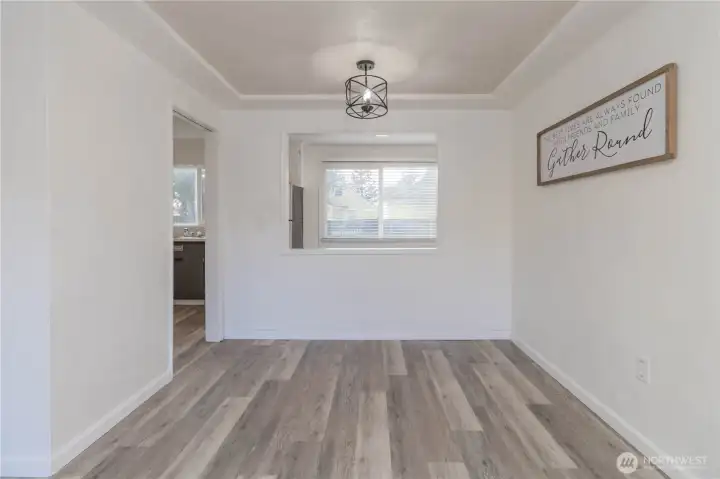 Dining room nook, updated lighting really showing the features of the 1950's character of the home