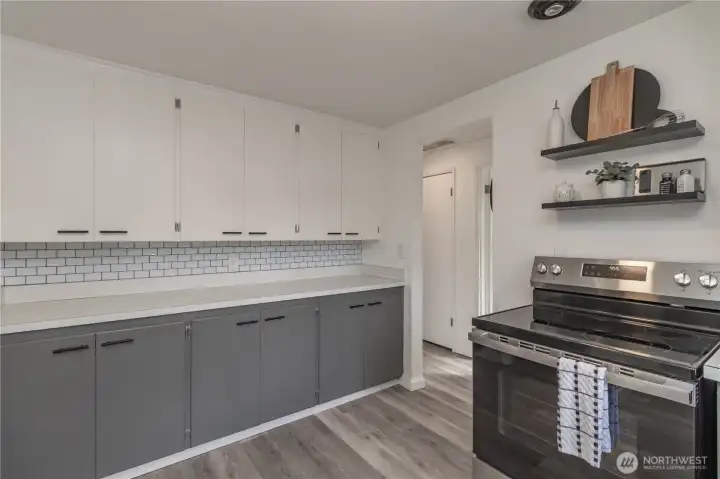 New shelving above the stove just installed for decoration or spices, anything you choose