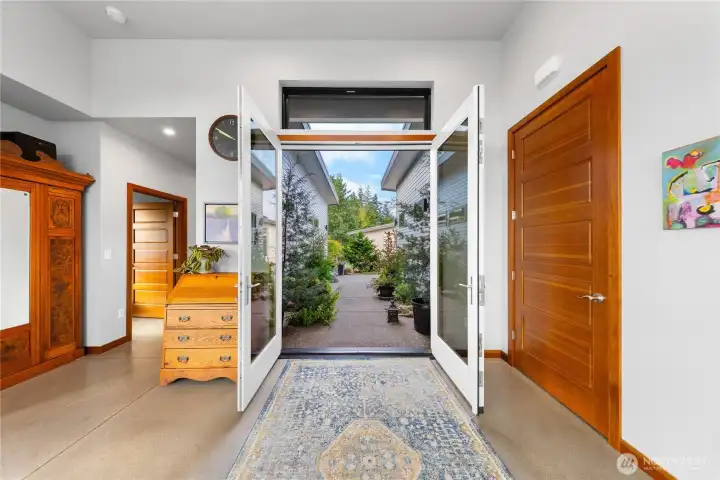 Elegant entry looking from the inside out.