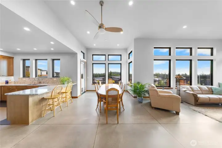 Cement floors throughout and an open concept design.