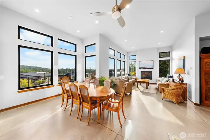 Spacious dining room area with lots of light.