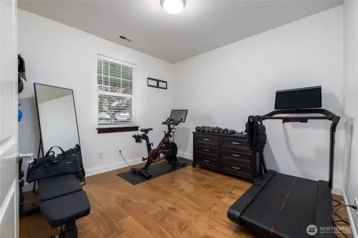 Main level bonus room, used as a workout room, could be office or 4th bedroom.