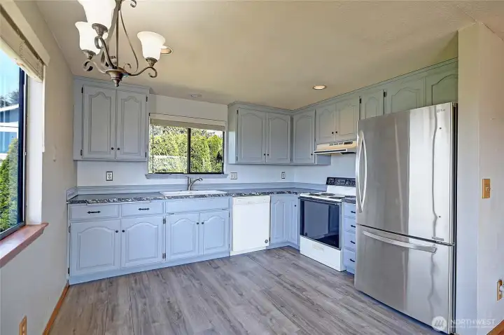 Spacious kitchen just off the living room.