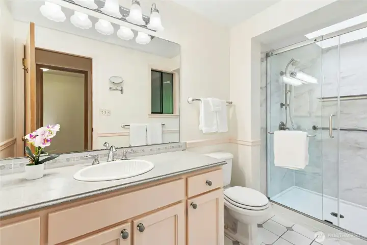 Primary three-quarter bath has been updated. Primary three-quarter bath has been updated.