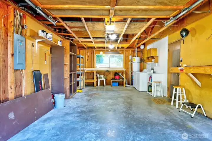 1 car garage with room for storage, and laundry