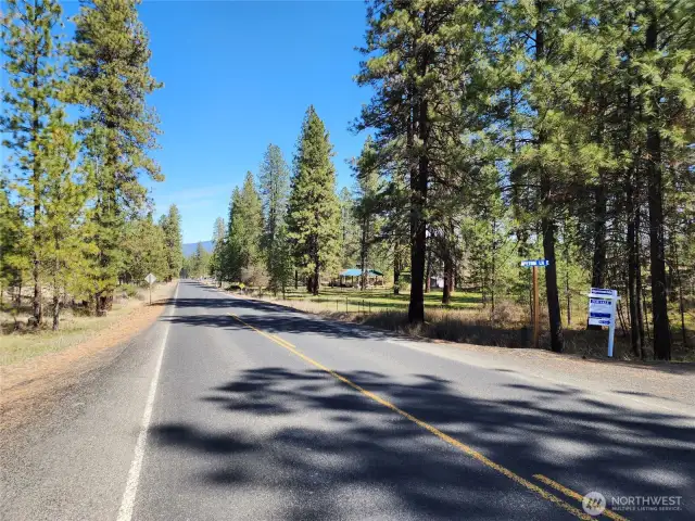 View of HWY 25 looking north at the entrance of the property.