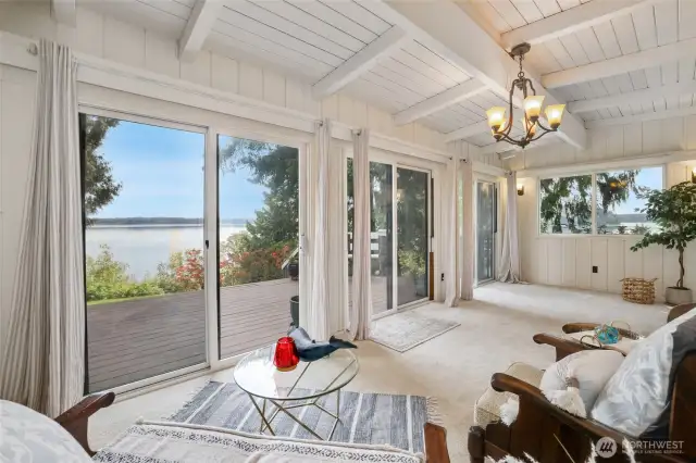 Spacious room off the deck with views of bay and mt rainier. Seals, whales, etc.