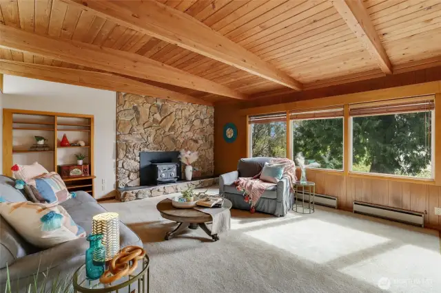 Living room with windows view to bay