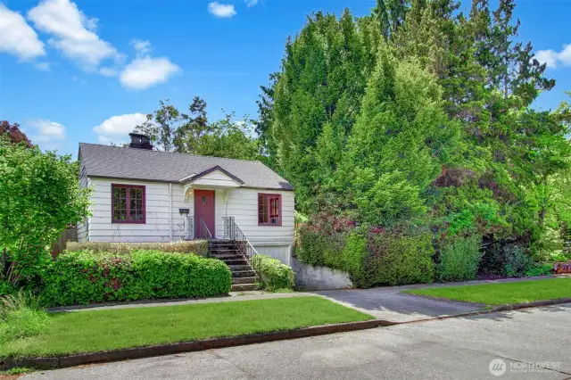 Oversized, super wide lot on a fantastic street at the top of the hill in Greenwood! Lot width includes house and large trees/hedge pictured to the right. Excellent street parking! Borders a designated Healthy Street - low traffic! Prime for redevelopment. Surrounded by class Seattle craftsmen homes and modern rowhouses. 7 Minutes to Green Lake. NEW ROOF in 2023.