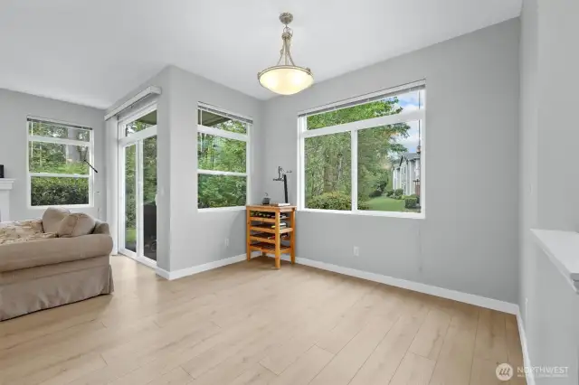 Walls of windows let in the natural light.