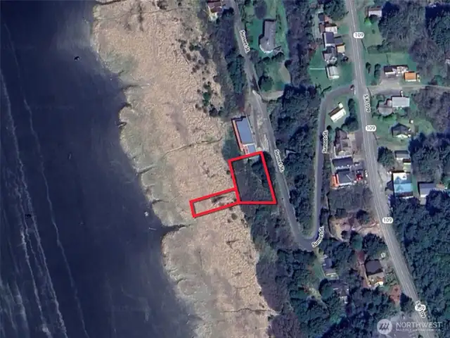 Overhead view with approximate boundaries in red.