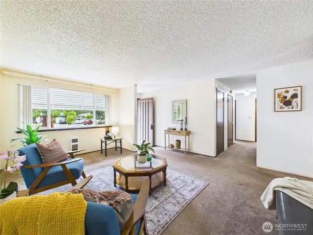 A large front room awaits its guests. Welcome in.