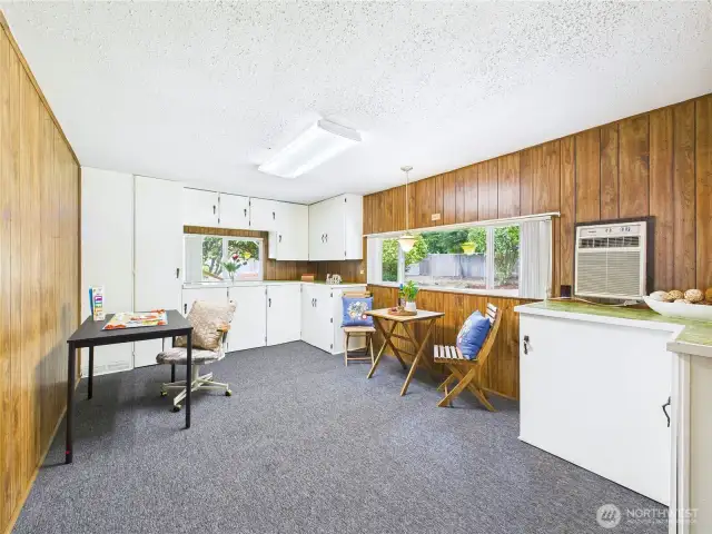 The sunroom gives you a space with tons of storage.