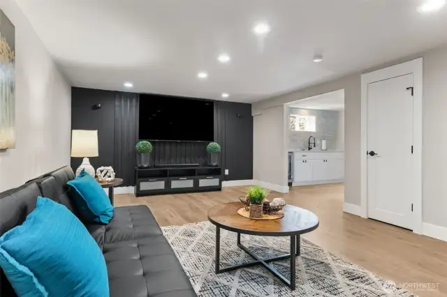 Don't forget - this entertainment space includes the wall TV so you're ready to jump in when you get here!