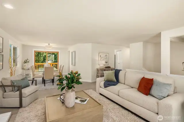 Light and bright living and dining room area.