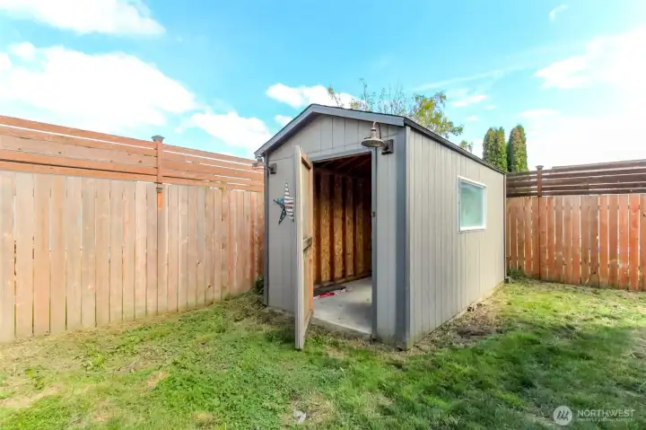 Tool shed for yard tools.