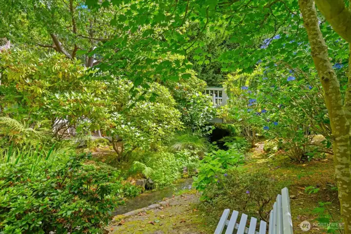 Bench seating to sit and enjoy the creek
