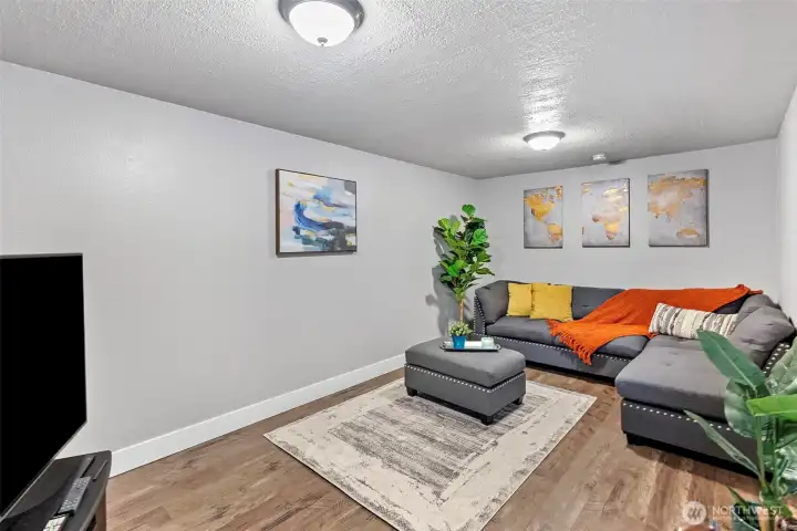 Family room to left of kitchen.