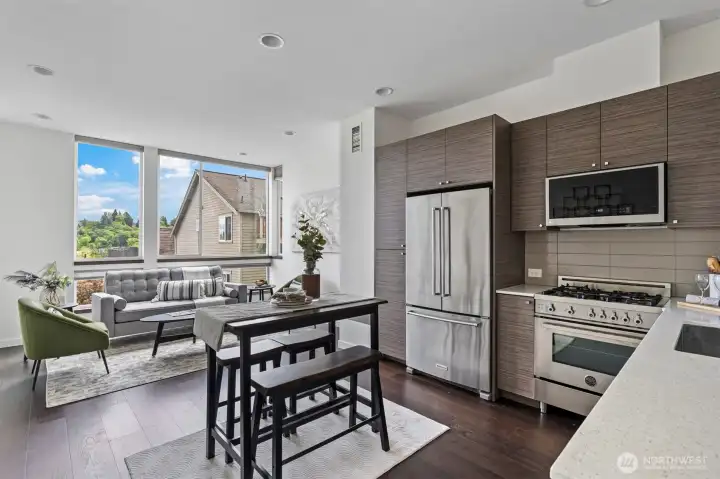 Bright open kitchen/living room.