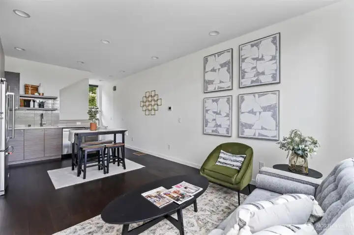 Open plan kitchen/living room.