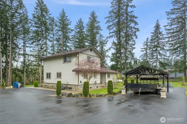 Lots of parking and Covered Equipment Storage.