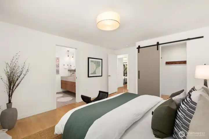 This room easily fits a king-sized bed and has an en-suite bath and walk-in closet.