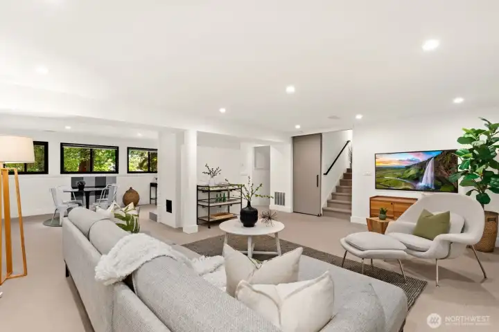 These two rooms are flooded with light from the south windows and you don't feel like you're in a basement!