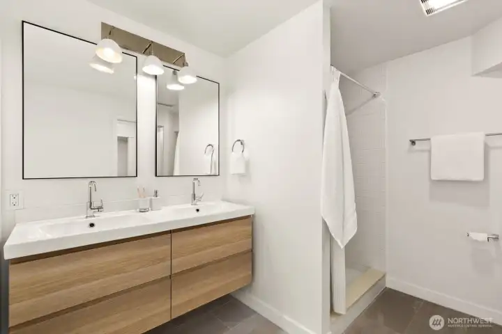 The attached jack-n-jill bathroom is also classically updated!