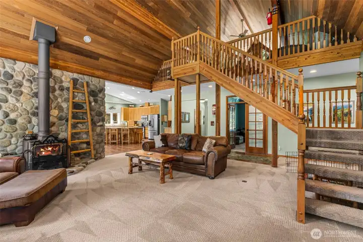 Great Room with River Rock Fireplace