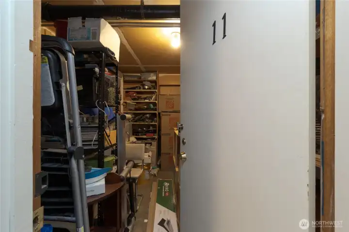 Private storage closet just outside front door of
