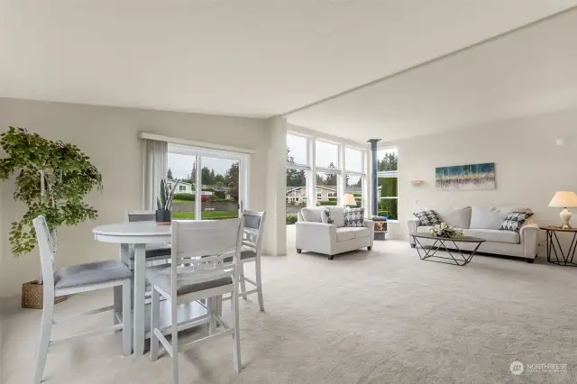 The dining area flows into the living space