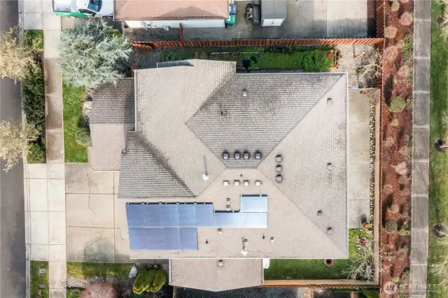 Drone shot and solar panels on the home