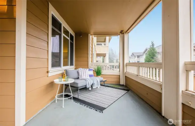 Bring the indoors out, year-round! The entire deck has custom roll-down privacy shades which prevent people from seeing in, while being able to see through out, letting natural light in, and protecting toyur space even during wind / rain storms!